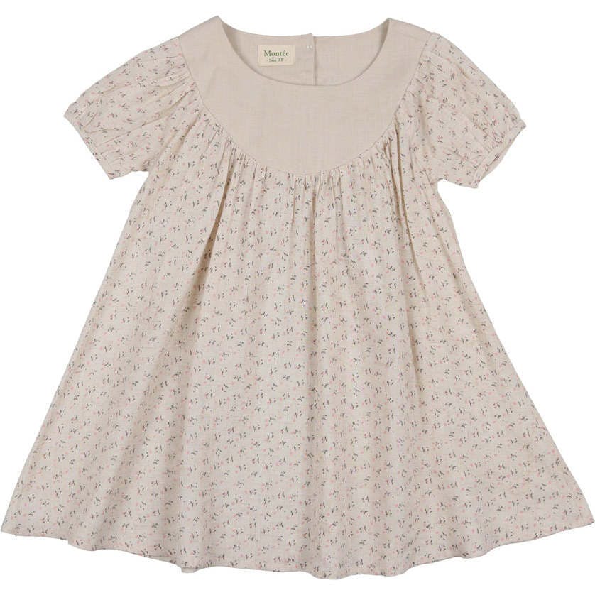 Lemon Blossom Pleated Puff Sleeve Swing Dress