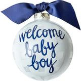 Welcome Baby Boy Gingham Glass Ornament