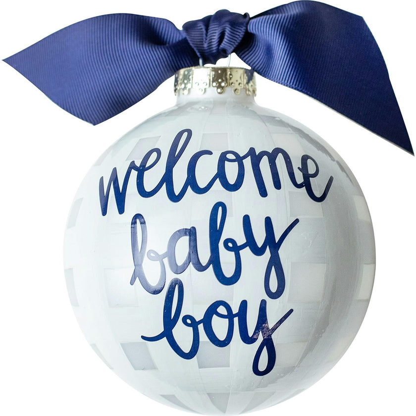 Welcome Baby Boy Gingham Glass Ornament