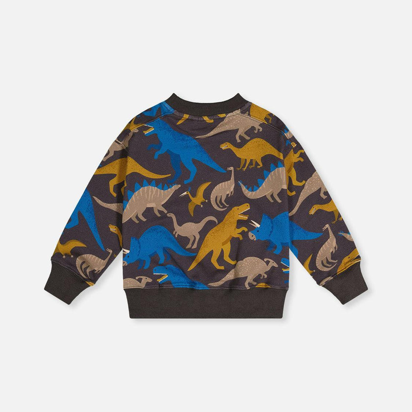 Fleece Sweatshirt Grey Dinosaur Print