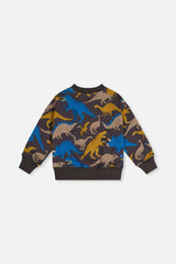 Fleece Sweatshirt Grey Dinosaur Print