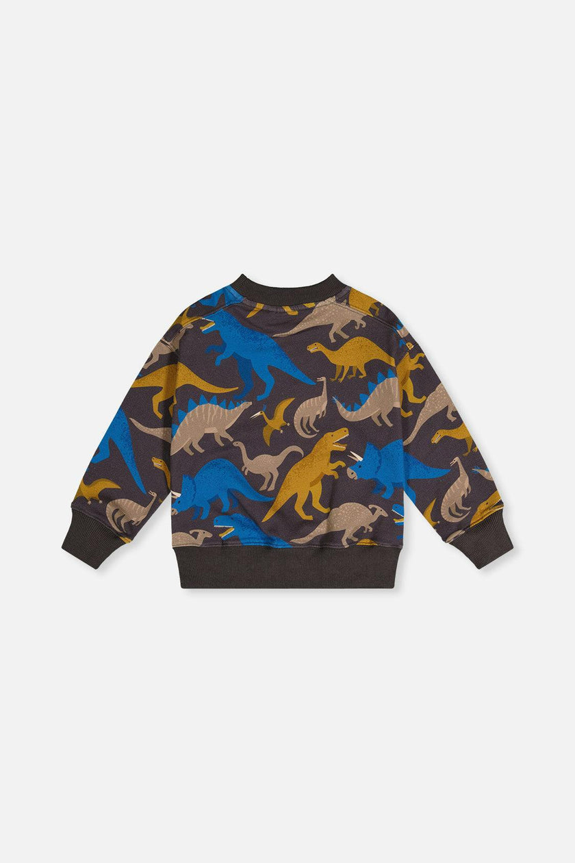 Fleece Sweatshirt Grey Dinosaur Print