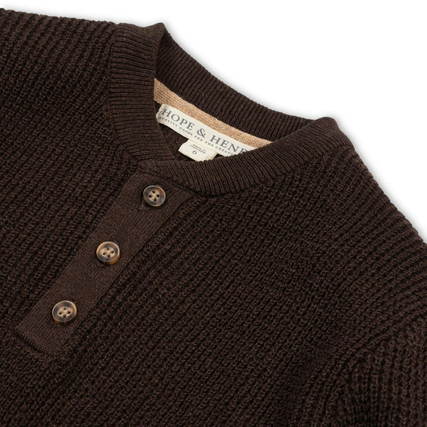 Organic Sweater Henley with Elbow Patches
