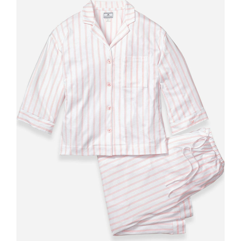 The Olivia Wide Leg Pima Pajama Set in Pink Stripe