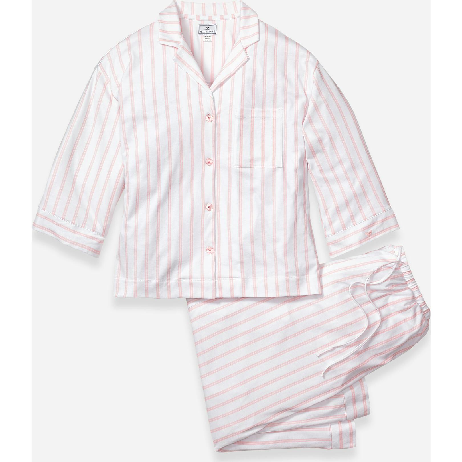 The Olivia Wide Leg Pima Pajama Set in Pink Stripe