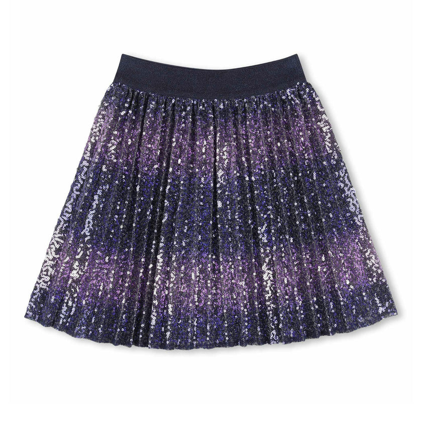 Navy Sequin Pleated Skirt