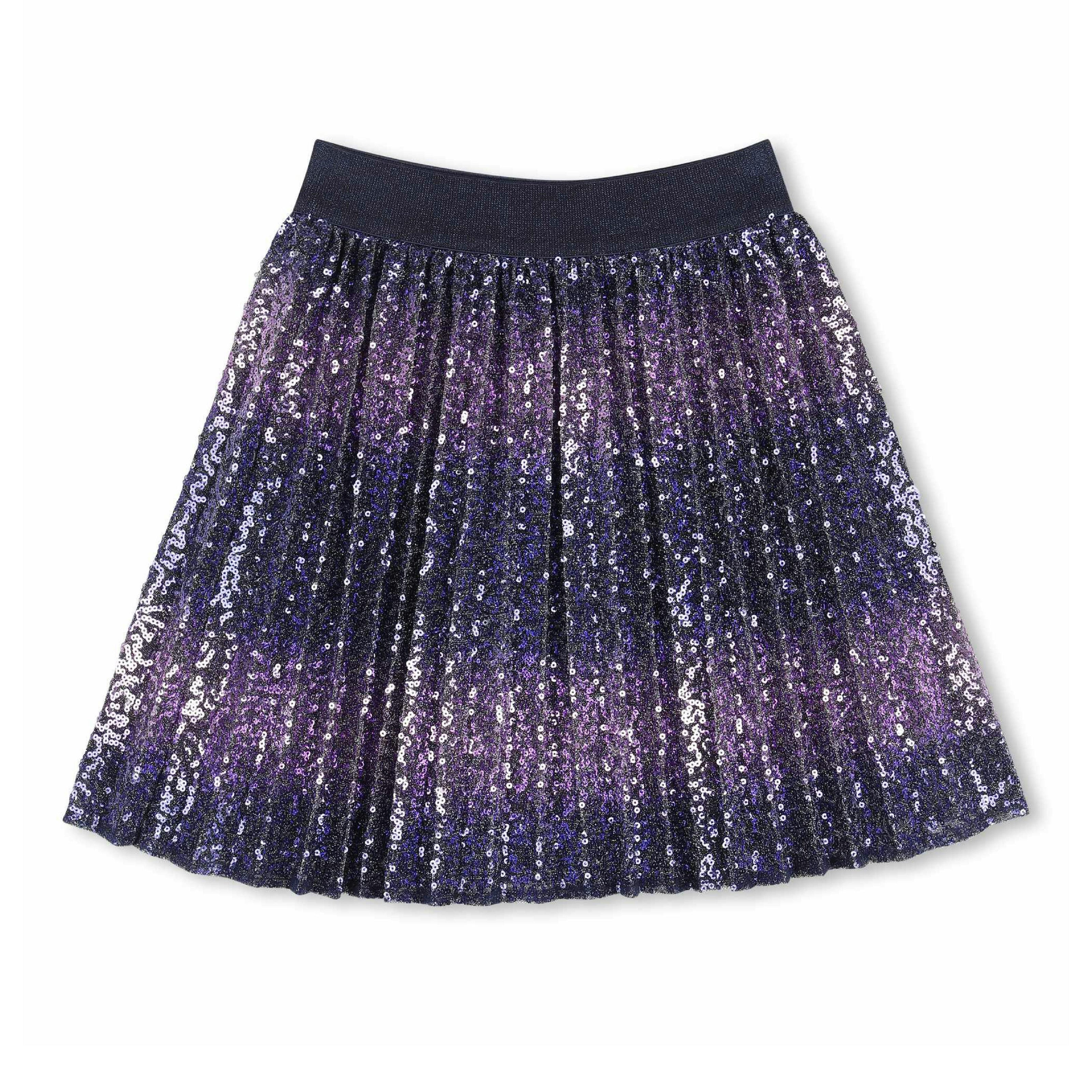 Navy Sequin Pleated Skirt