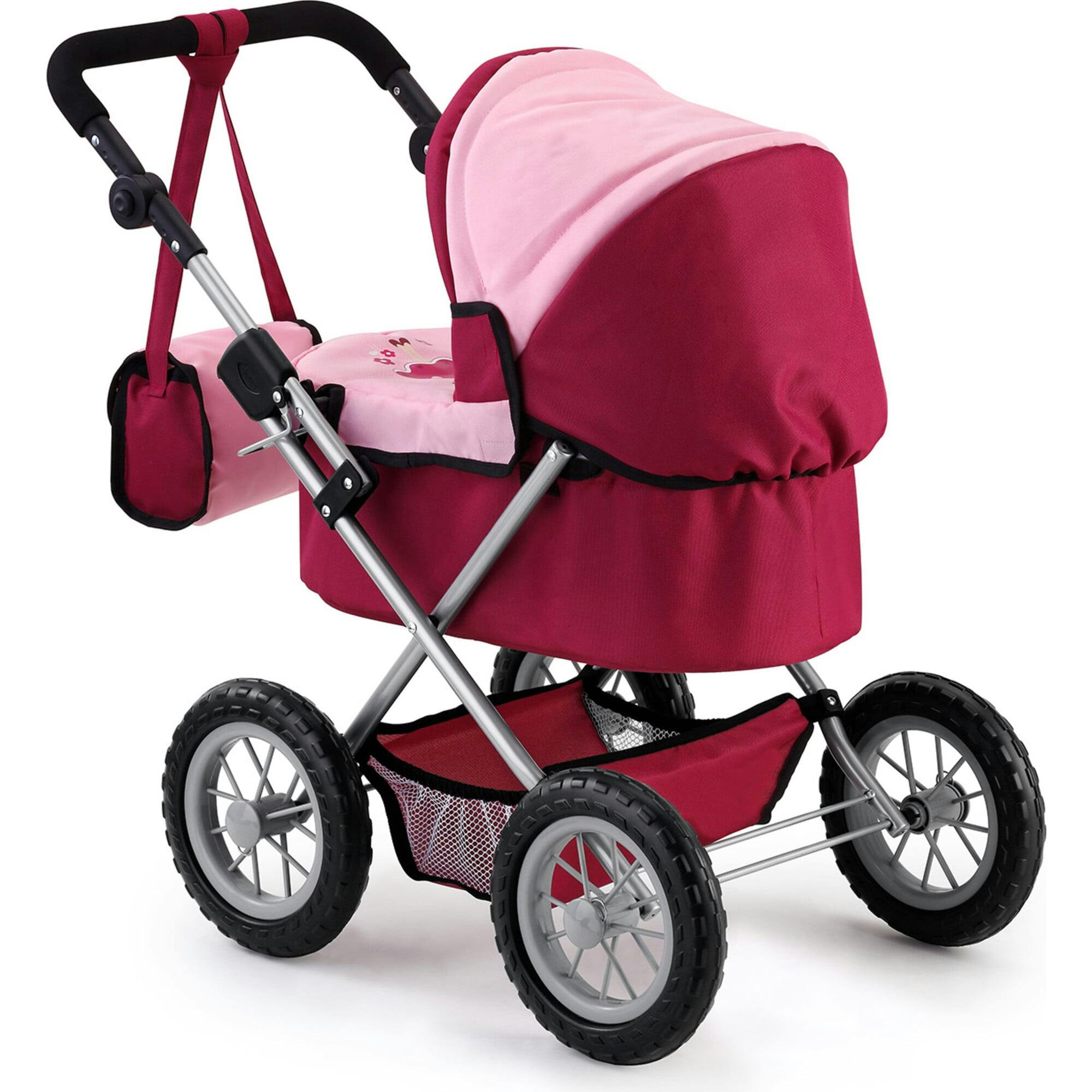 Trendy Pram Stroller for Toy Baby Dolls in Red/Pink
