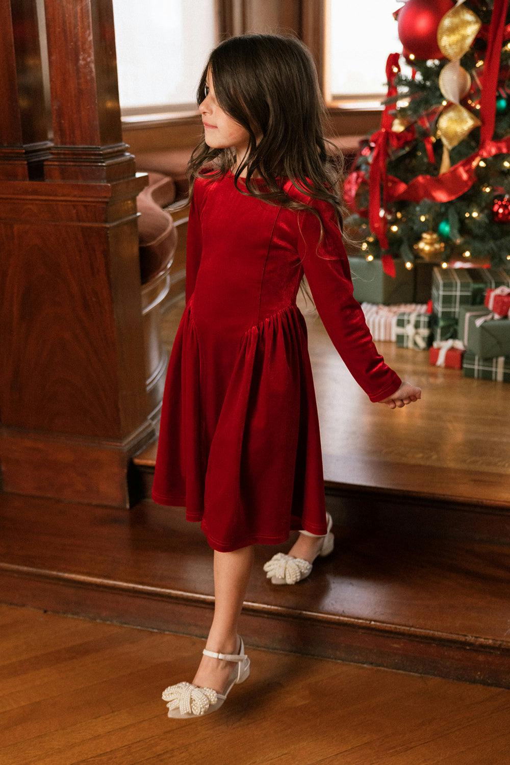Mini Vera June Dress in Poinsettia Velvet