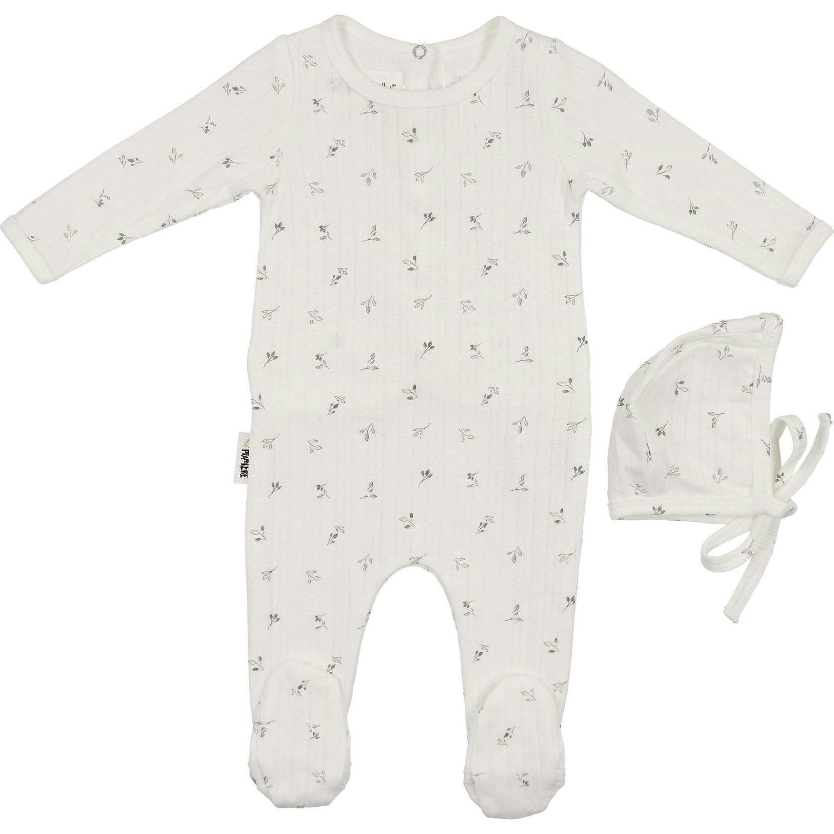 Pointelle Leaves Footie and Beanie Set