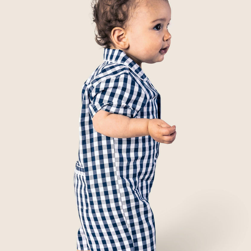 Baby's Twill Summer Romper in Navy Gingham