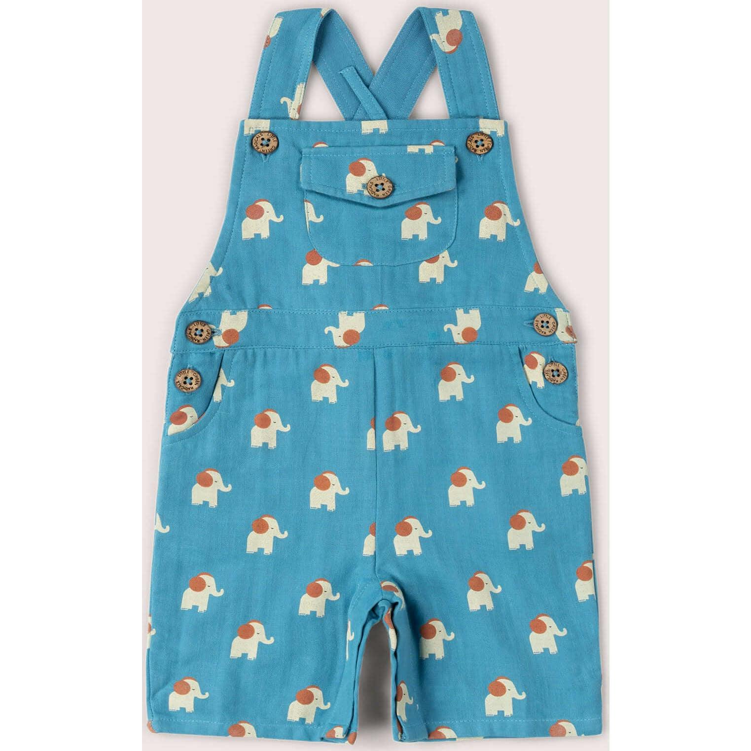 Blue Elephants Dungaree Shorts, Blue