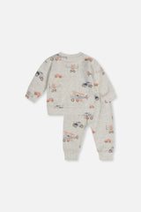 Organic Cotton Pants And Top Set Beige Printed Airplanes