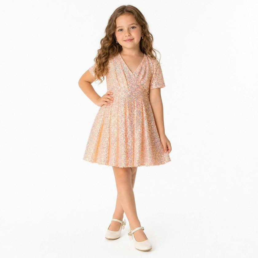 Shine Like a Star Peach Sequin Birthday Dress for Girls