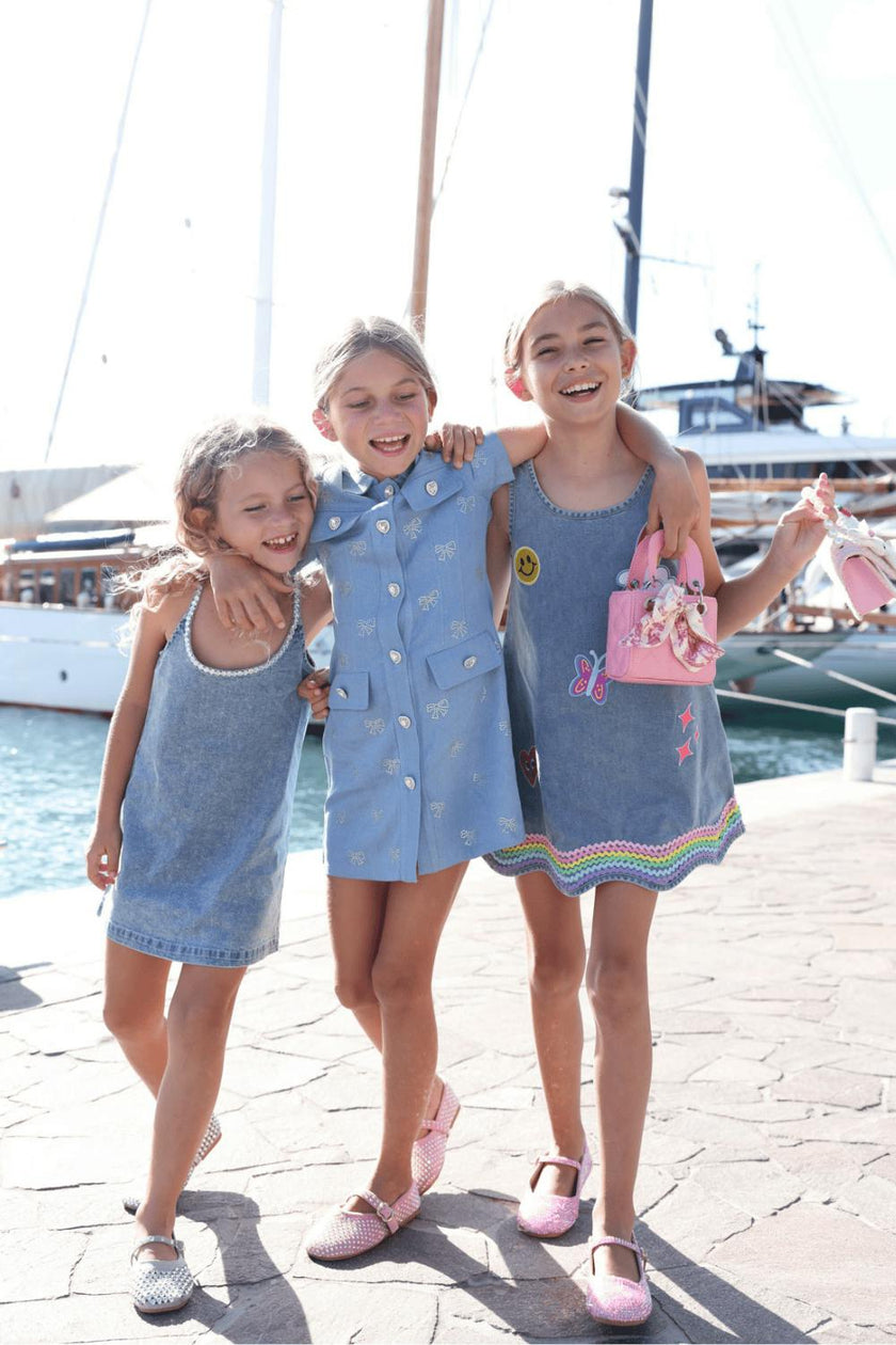 Gems Bow Denim Dress