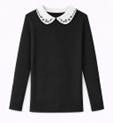 Embroidered Collar Rib Knit Top_Black