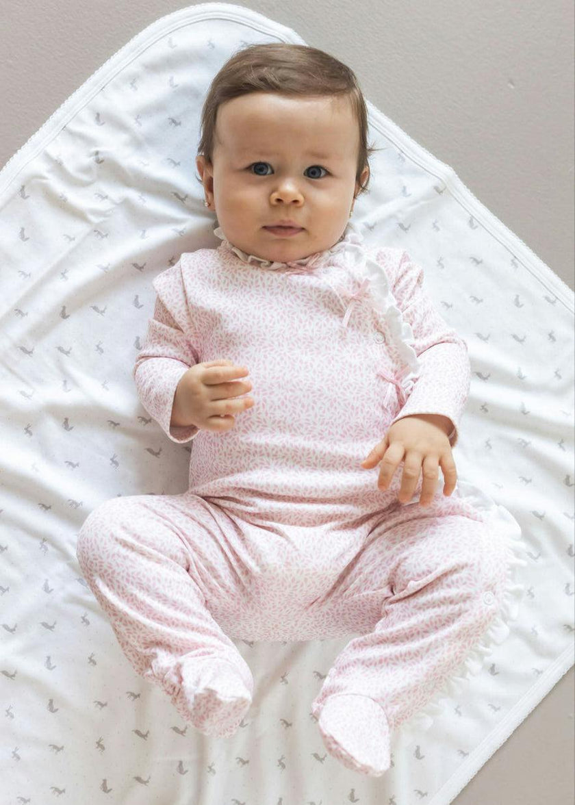 Pink Leaves Pima Cotton Baby One-Piece Pajamas