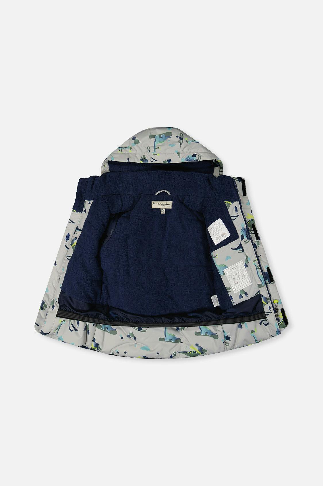 Two Piece Discover Snowsuit Grey Skiing Dinosaur Print