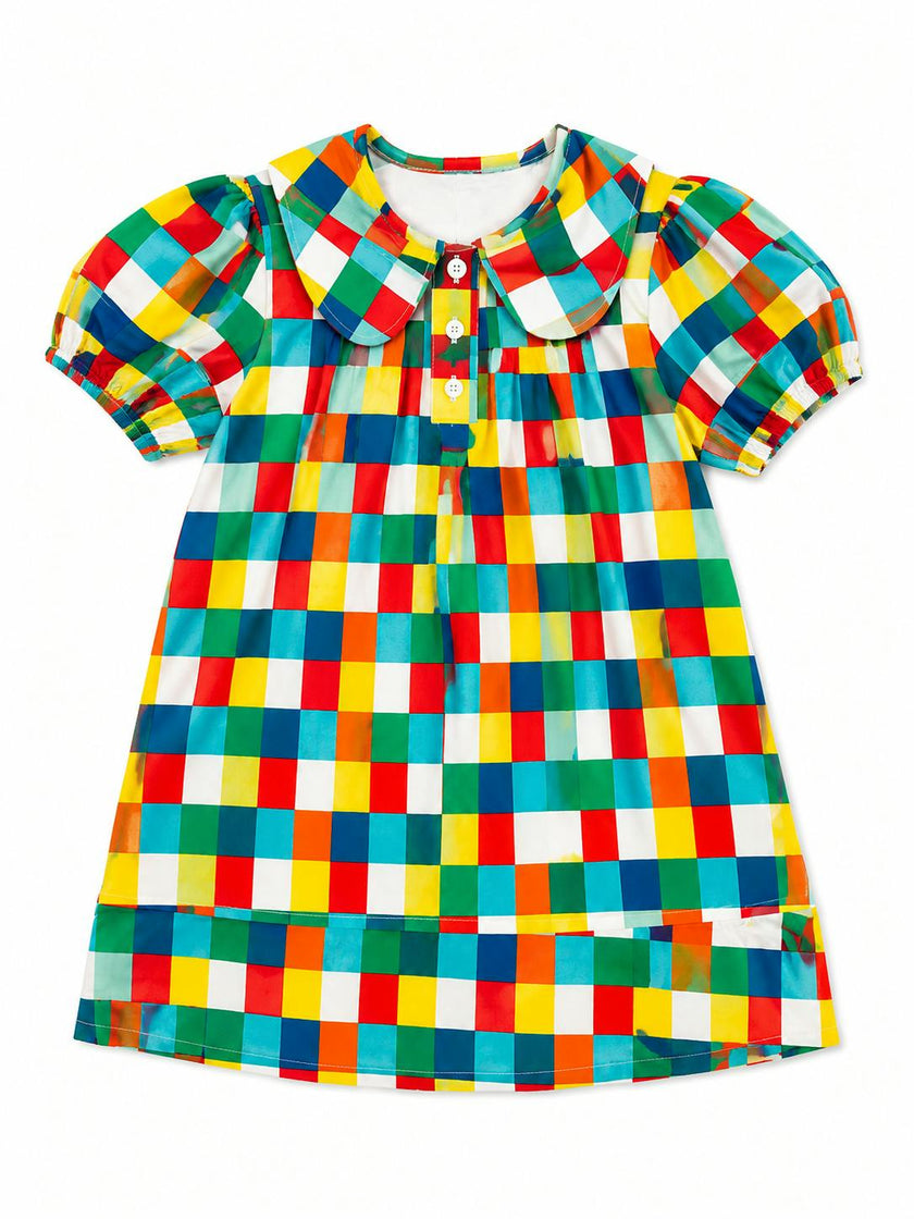 Colorful Checks Puff Dress