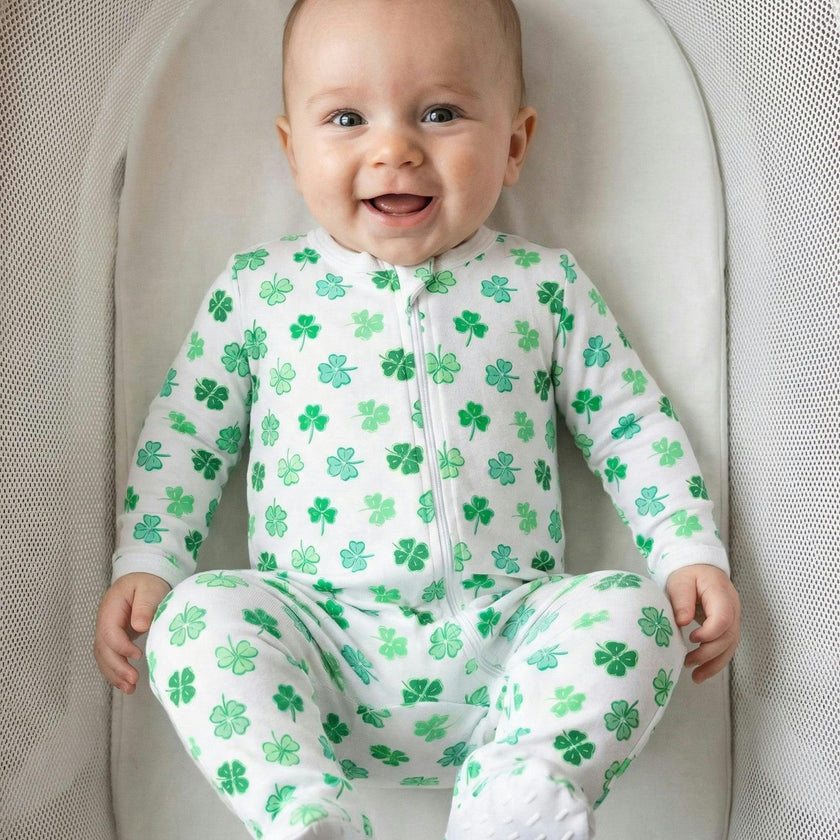 The Organic Zipper Footie [Shamrocks]