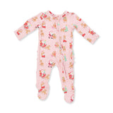 Vintage Reindeer & Santa Pink - 2 Way Ruffle Back Zipper Footie