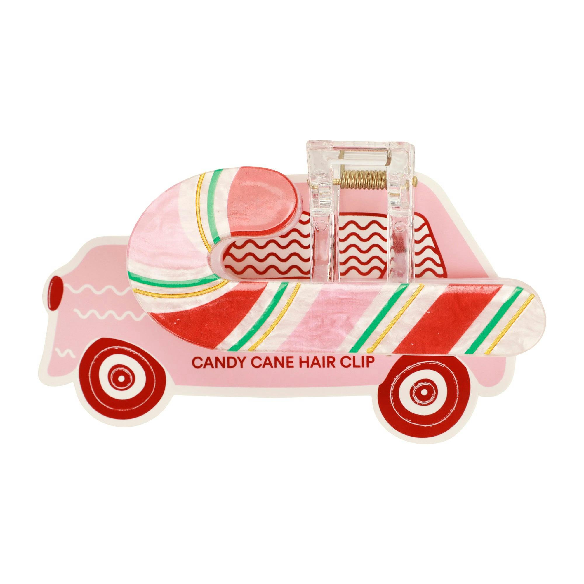 Packed Party Holiday Candy Cane Hair Claw Clip - Pearlescent Peppermint Stripe Christmas Hair Accessory for Thin to Thick Hair, 3.5x2 Inch Stocking Stuffer
