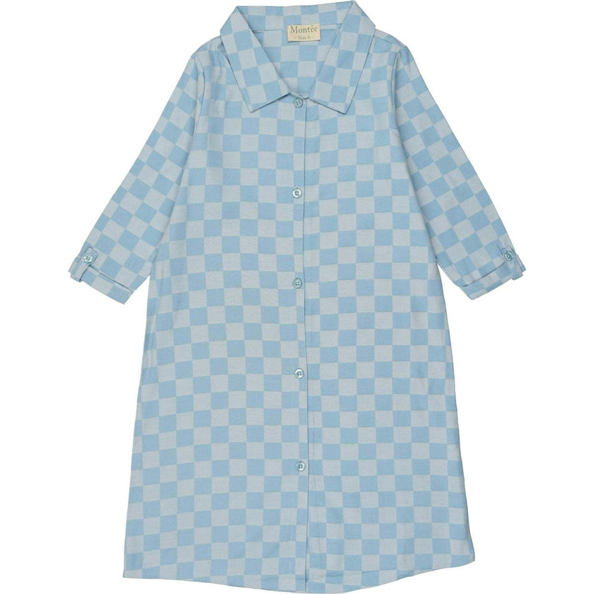 Denim Check Rolled Cuff Short Sleeve Shirt Dress