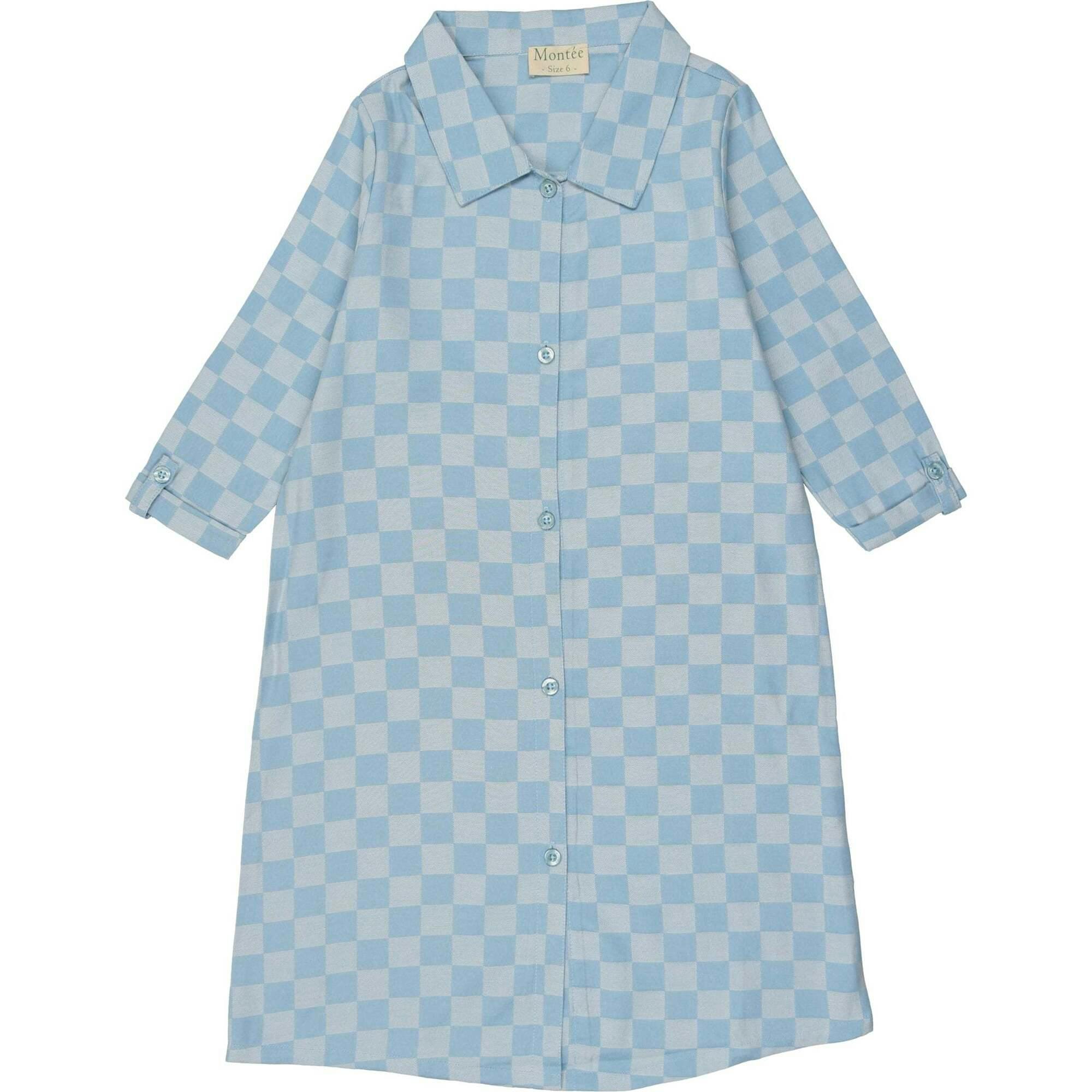 Denim Check Rolled Cuff Short Sleeve Shirt Dress