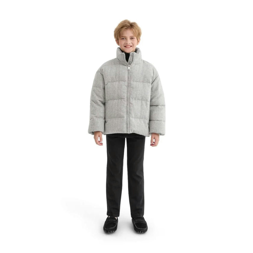 Gray Puffer Jacket with High Collar