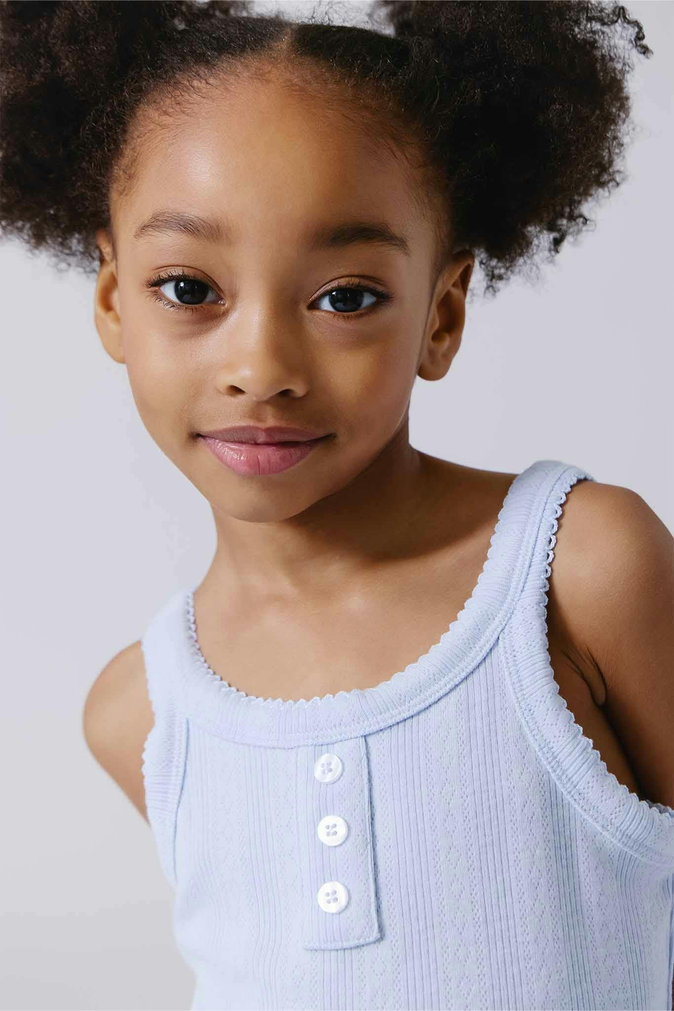 Girls Pointelle Tank in Cloud Blue