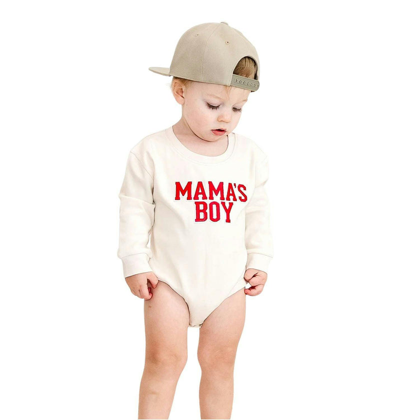 Mama's Boy Varsity Patch Long Sleeve Romper