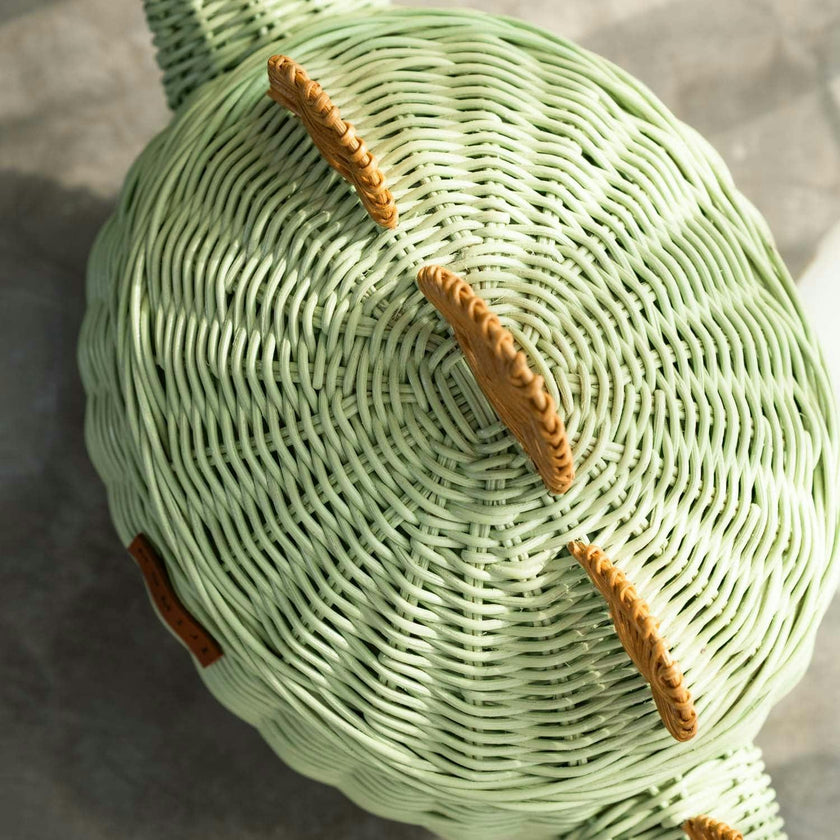 Handcrafted - Dinosaur Storage Basket Mint Green (Medium) - Rattan Wicker