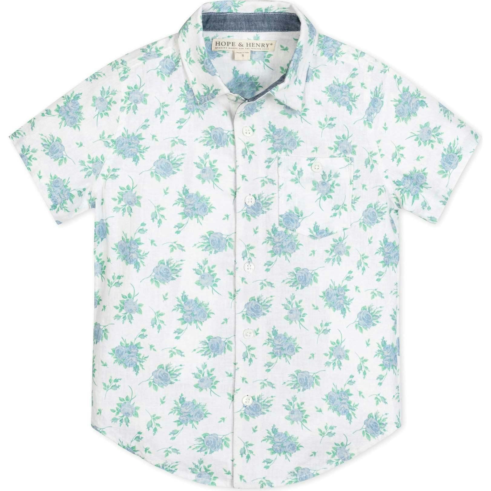 Linen Short Sleeve Button Down Shirt, Blue