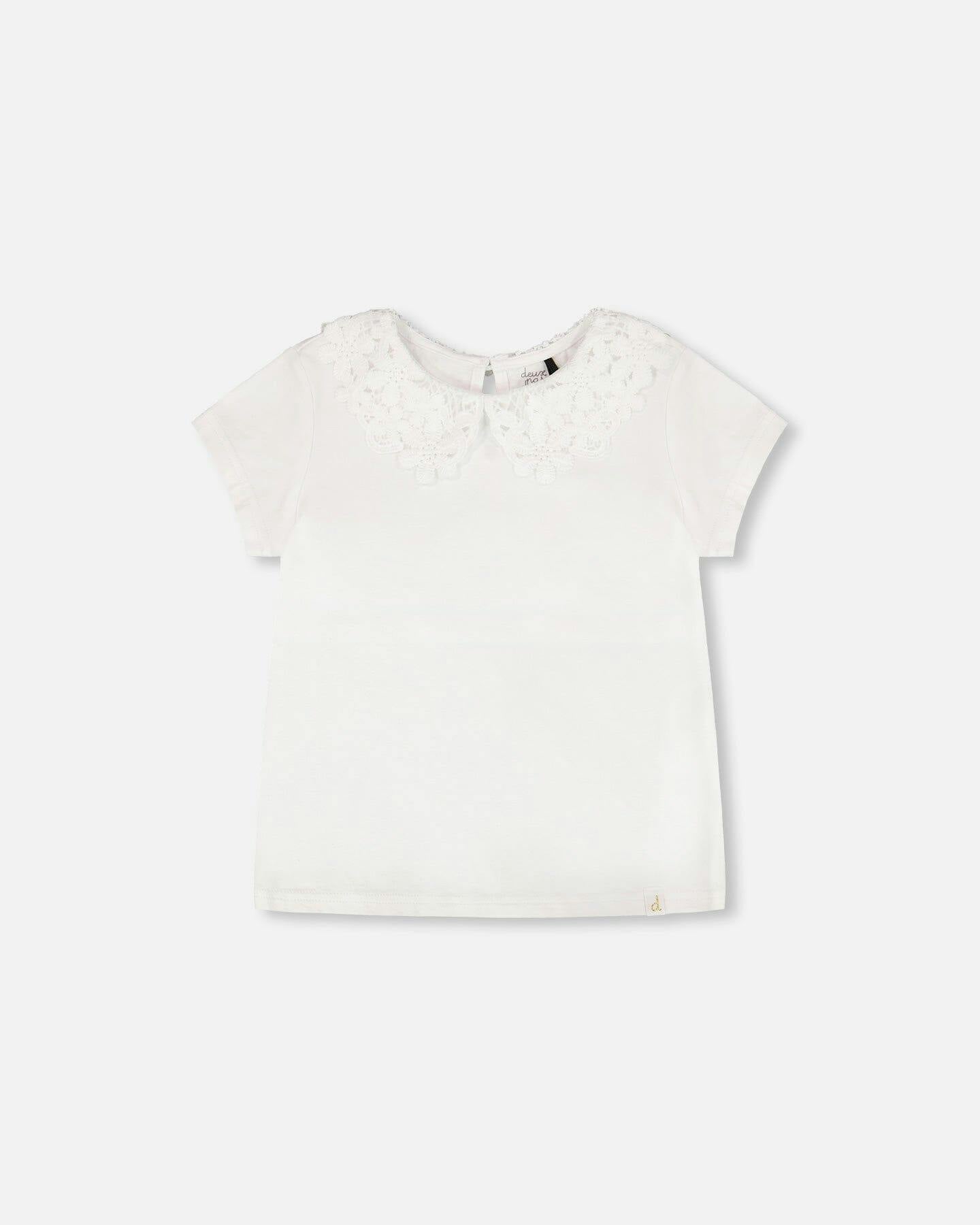 T-Shirt With Crochet Peter Pan Collar