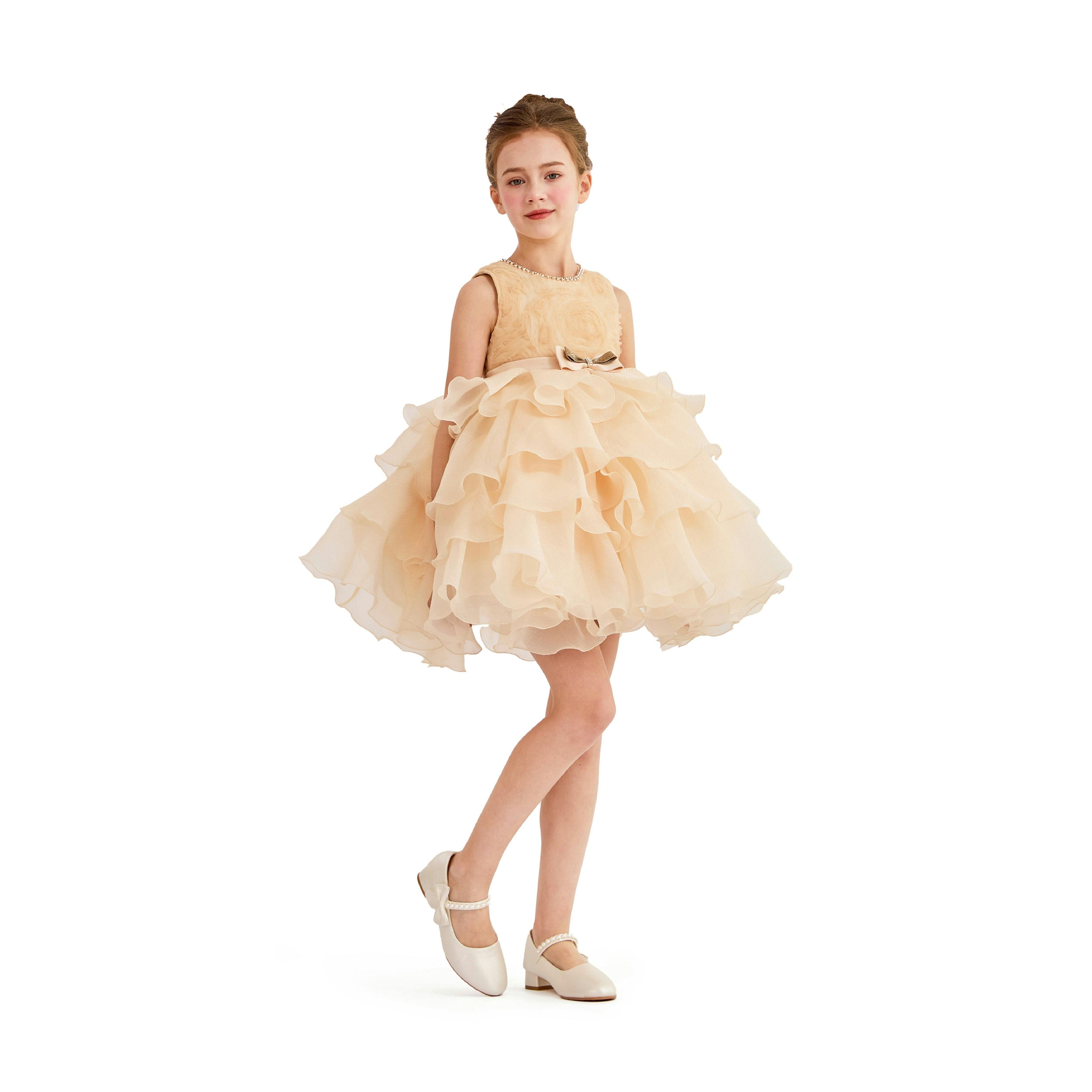 Cream Cliffara Floral Ruffle Occasion Dress