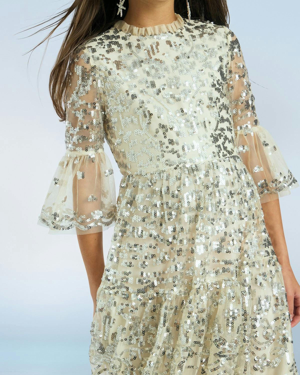 Tabitha Sequin Maxi Dress, Crème