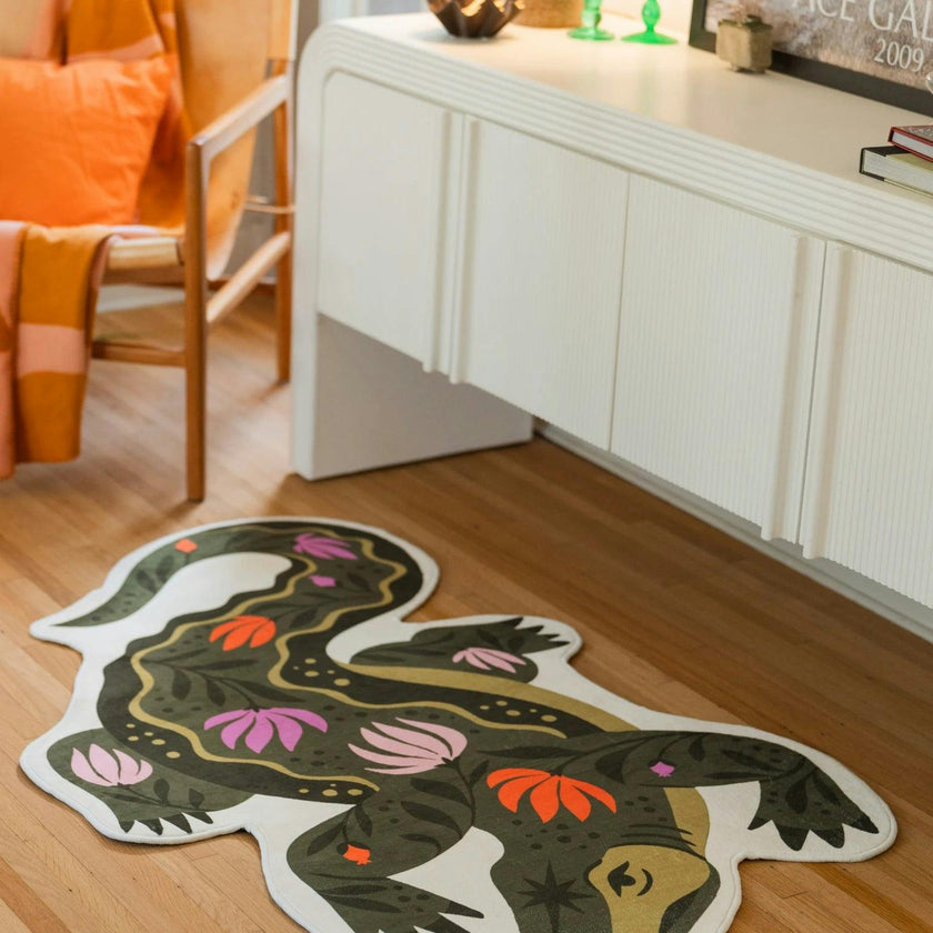 Green Animal Shaped Crocodile Rug by Jessica Miller