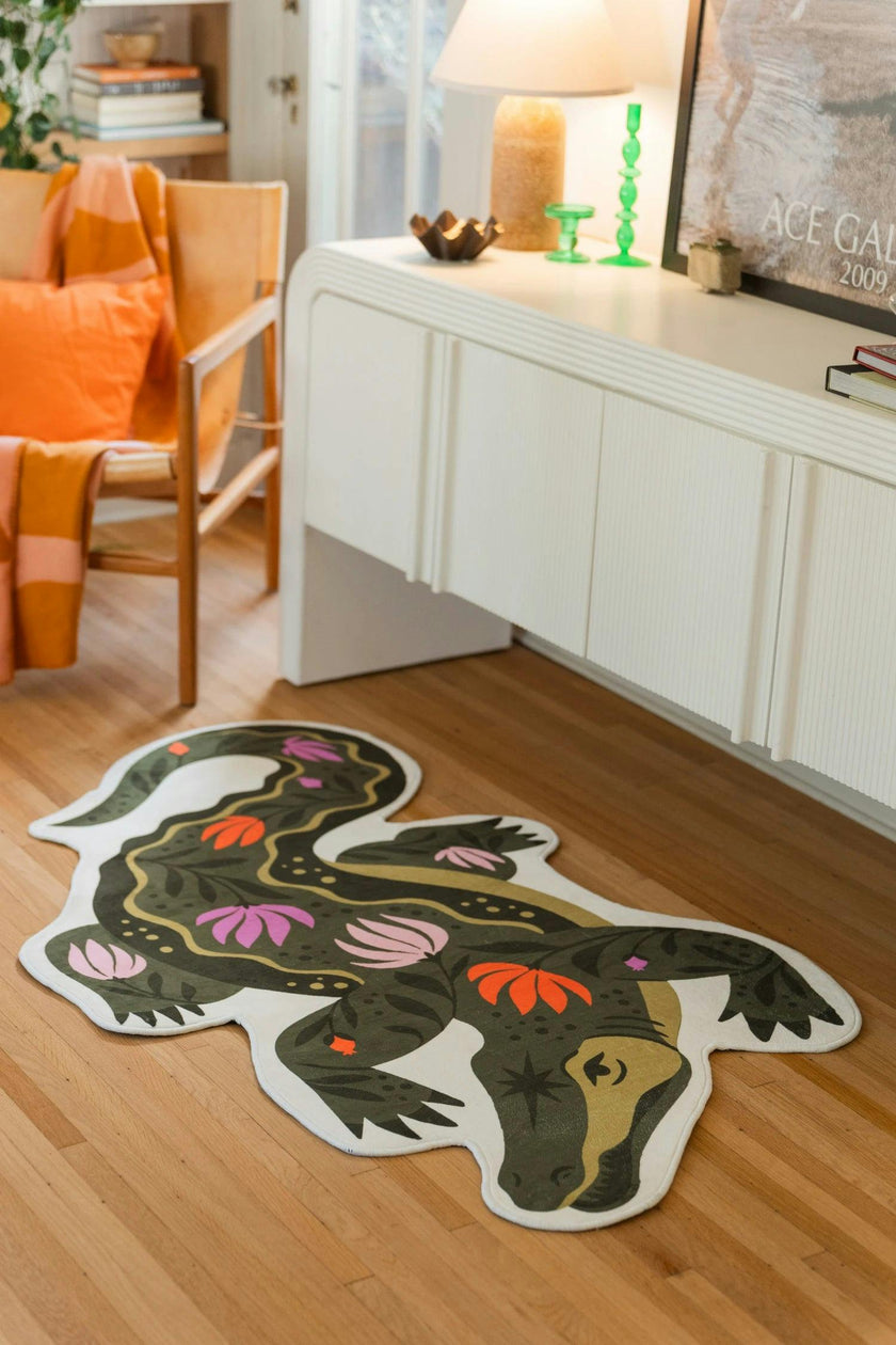 Green Animal Shaped Crocodile Rug by Jessica Miller