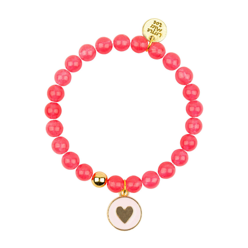 Gemstone Bracelet With Heart Enamel Charm