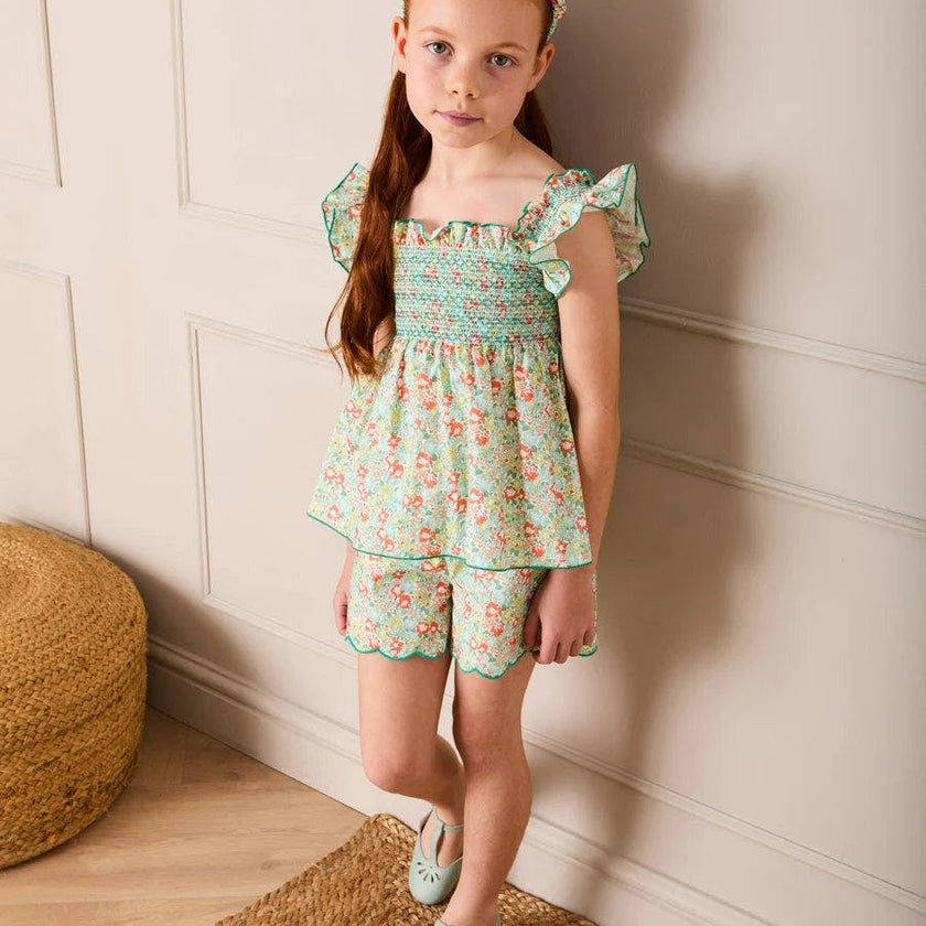 Mabel Floral Scallop Edge High Waisted Shorts in Green (2-12yrs)