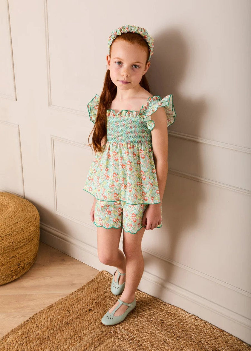 Mabel Floral Scallop Edge High Waisted Shorts in Green (2-12yrs)