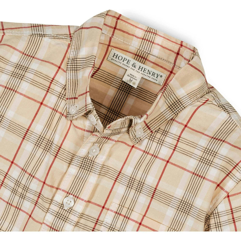Organic Long Sleeve Stretch Poplin Shirt, Beige