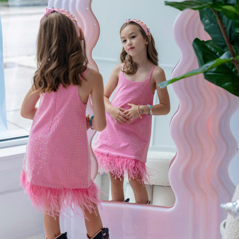 Taylor Crystal Feather Hem Sleeveless Dress