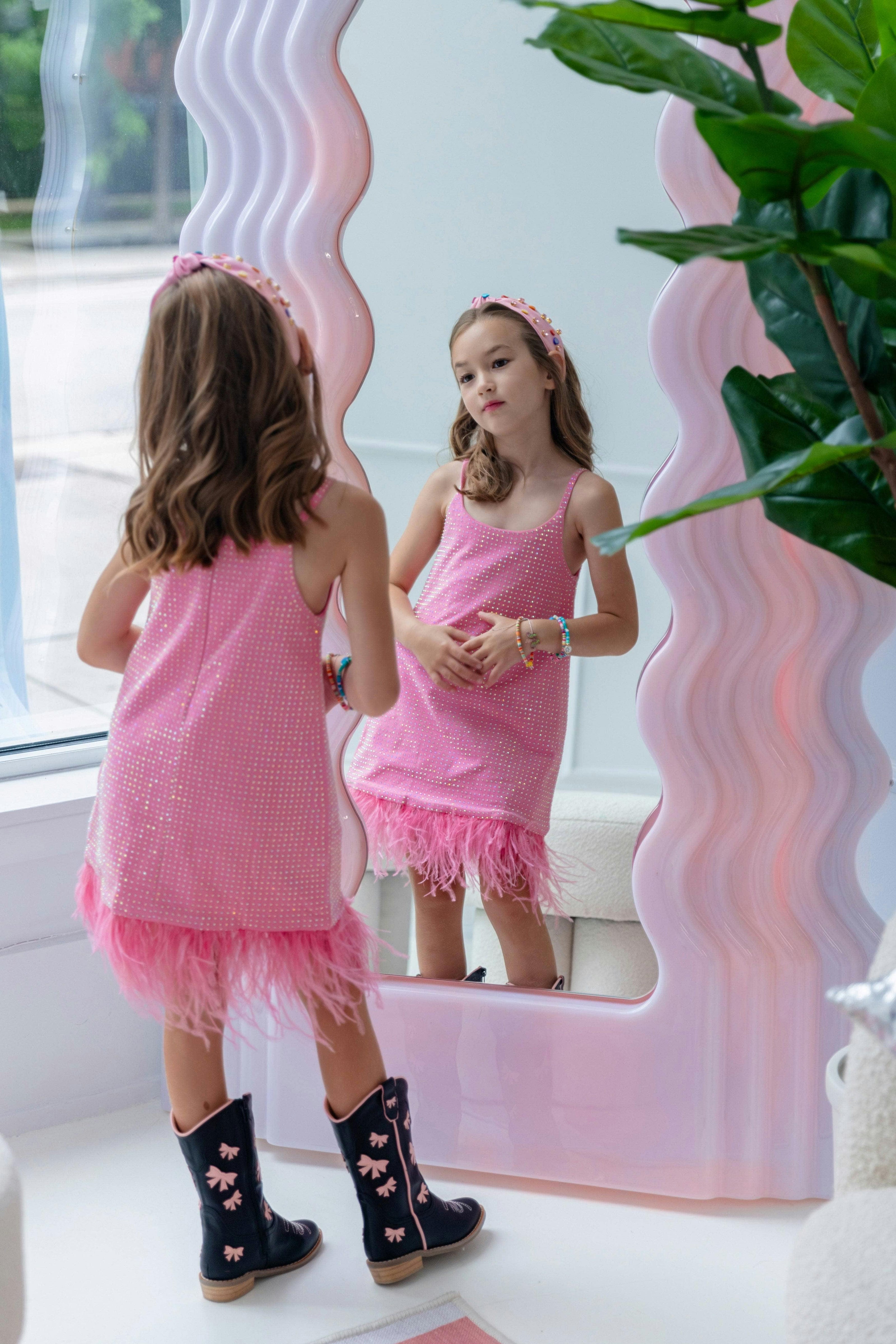 Taylor Crystal Feather Hem Sleeveless Dress
