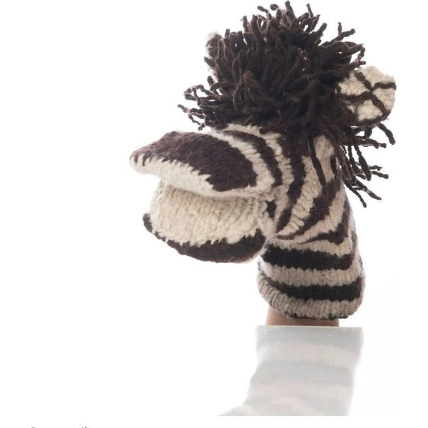 Organic Wool Knit Hand Puppet  | Zachary the Zebra