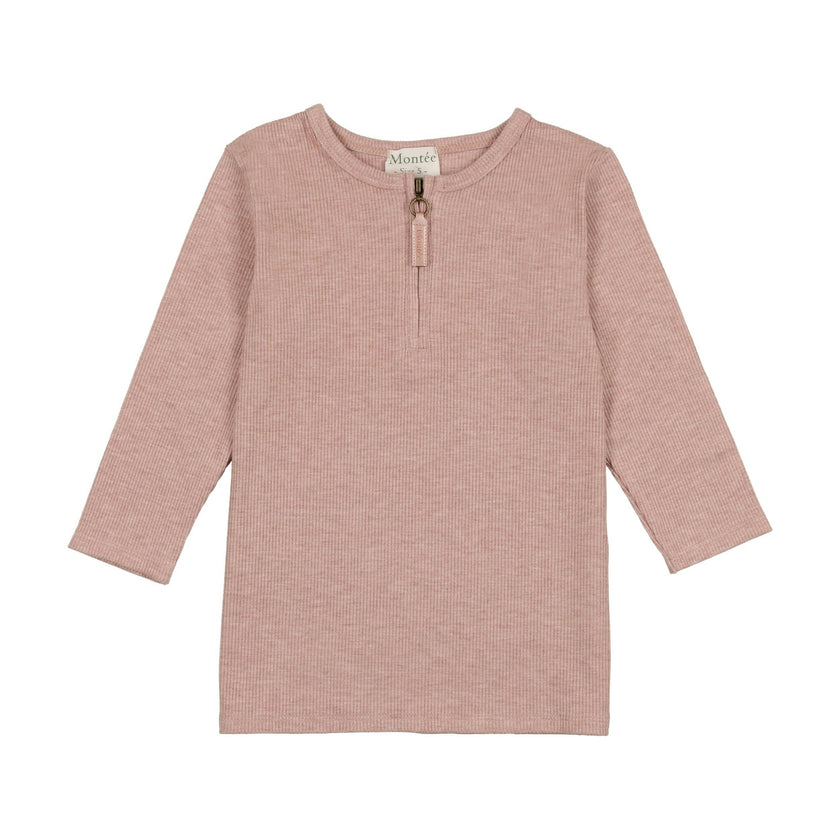 Soft Ribbed 3-Quarter Sleeve Zipped Henley Shirt
