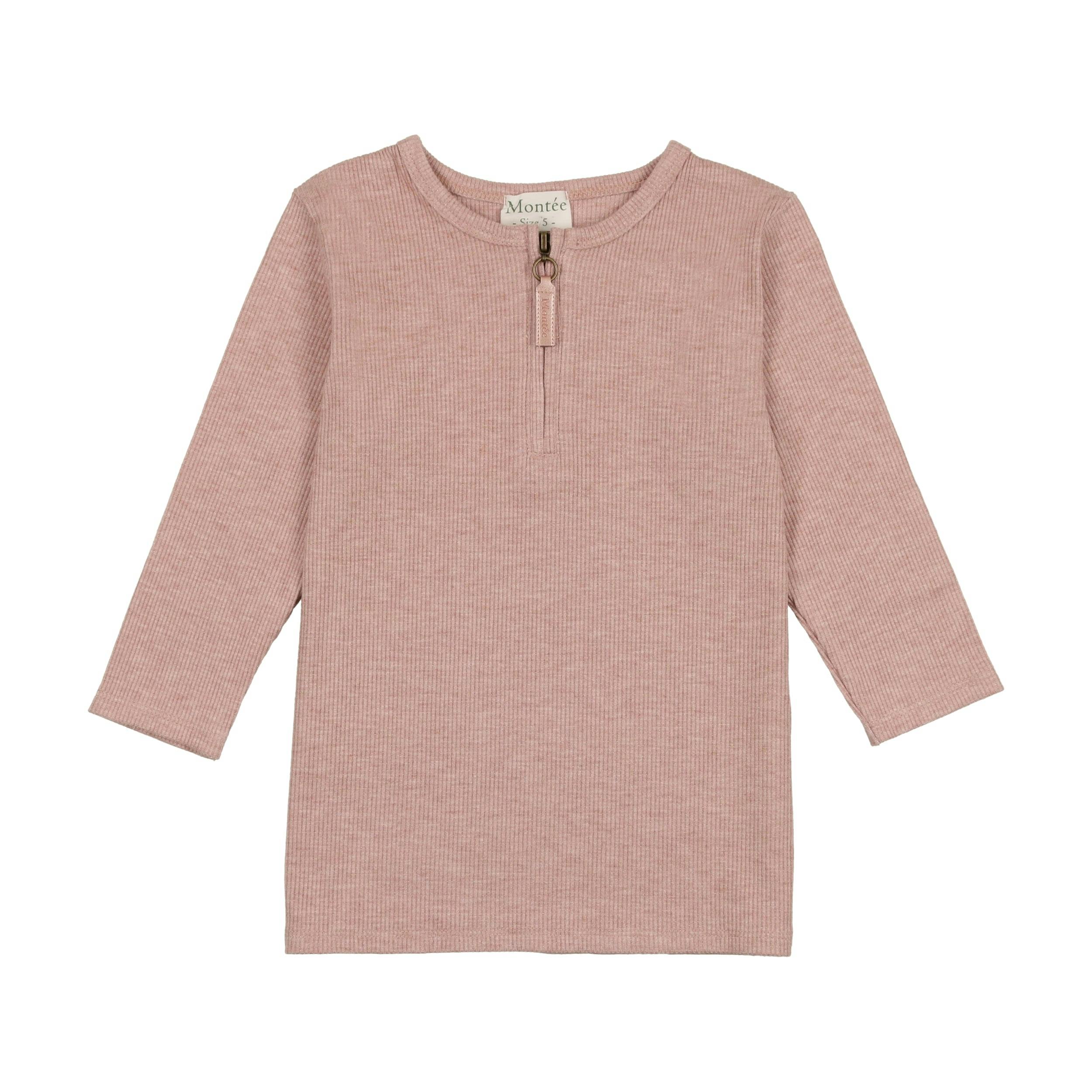 Soft Ribbed 3-Quarter Sleeve Zipped Henley Shirt