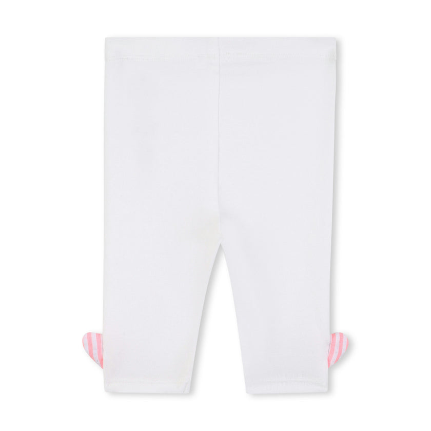 Pink Stripe Ruffle Top & White Leggings Set