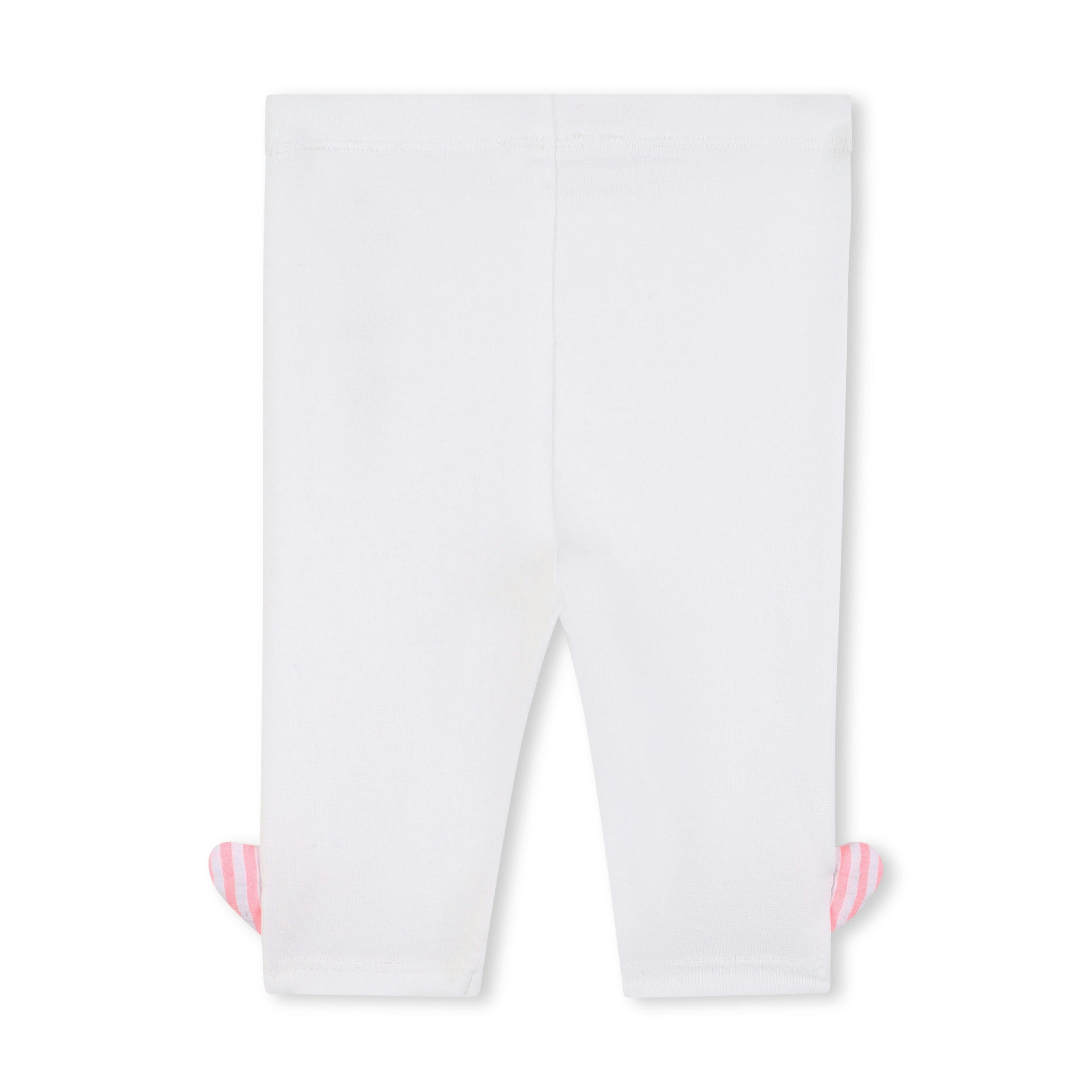Pink Stripe Ruffle Top & White Leggings Set