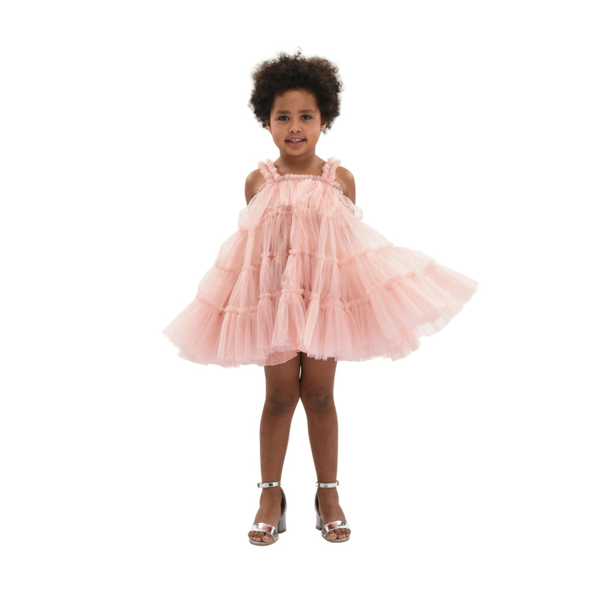 Light Pink Isoldea Tulle Ruffle Dress